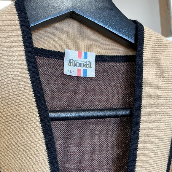 Vintage 60s 70s Gold Brown Pendulum Clock Cardigan Sweater - Picture 3 of 3